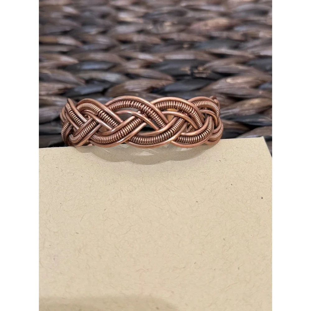 A Rare Bird‎ Handmade Copper Braided Woven Cuff Bracelet Adjustable Boho NWT